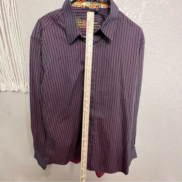 ROBERT GRAHAM sz L long sleeve stripes button down shirt cuffed print - Picture 7 of 9